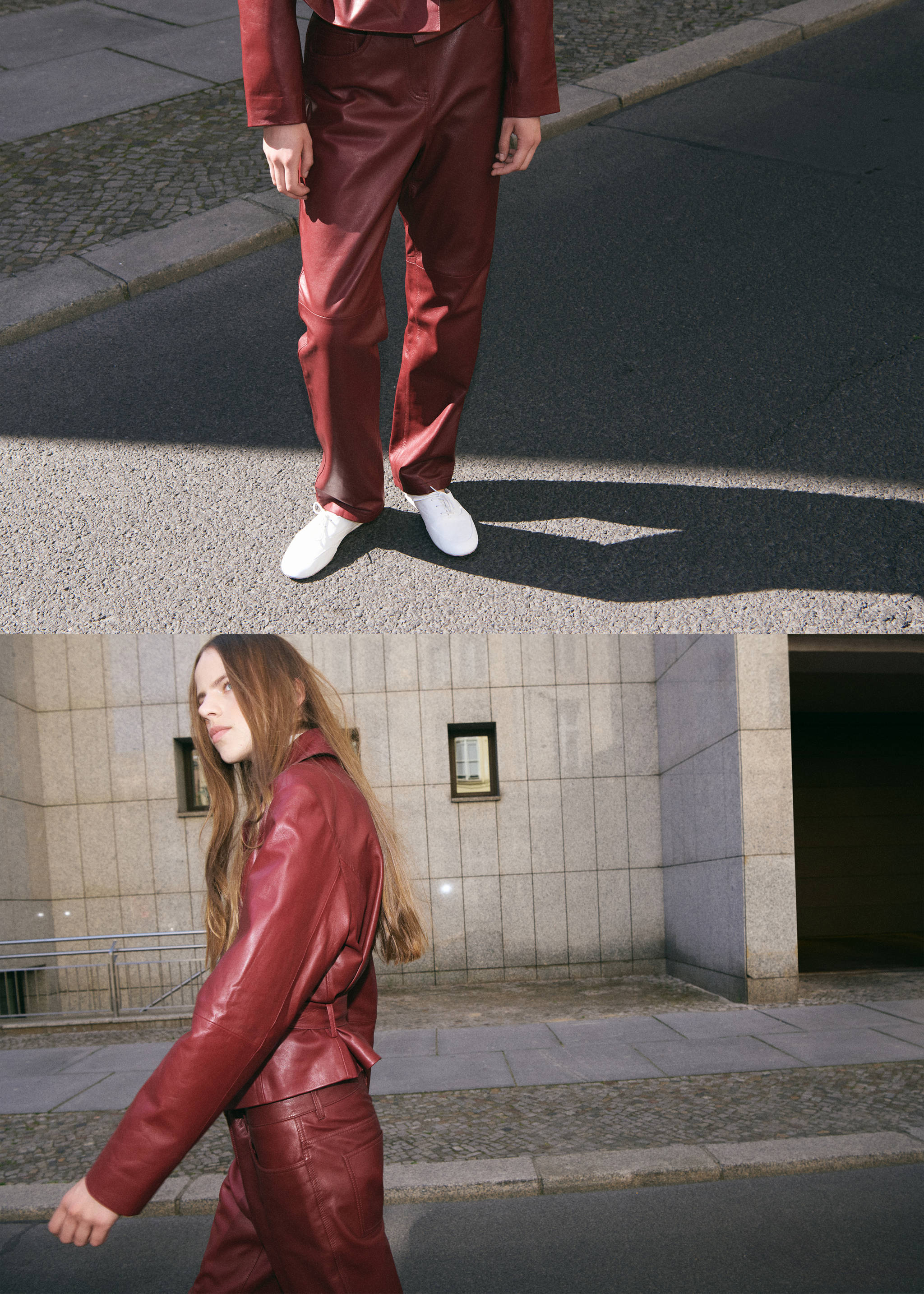 Straight-fit leather trousers - Medium plane