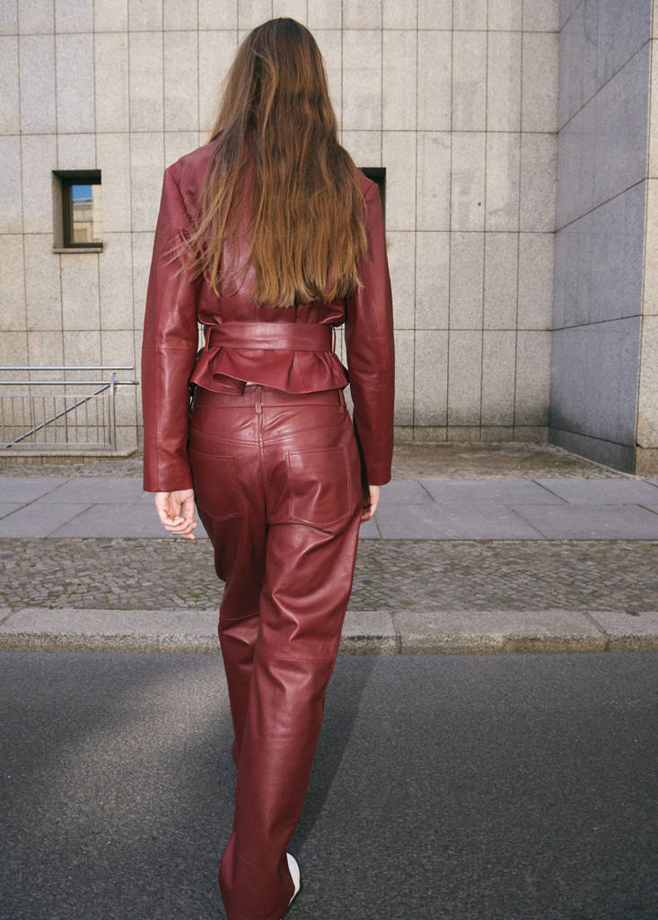Straight-fit leather trousers — Wine