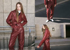 Straight-fit leather trousers — Wine 18