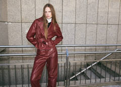 Straight-fit leather trousers — Wine 20