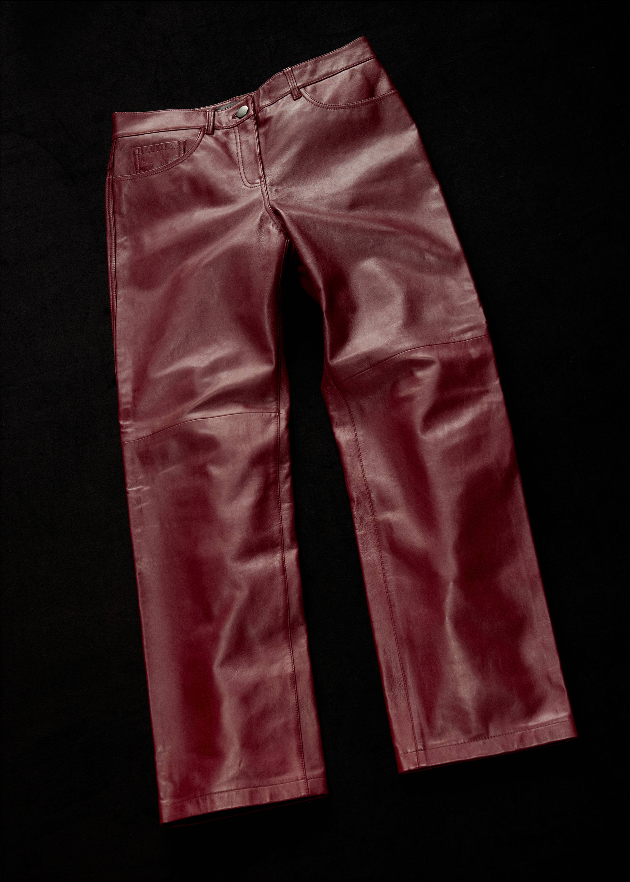 Straight-fit leather trousers - Details of the article 5, Wine. Ref: 37086347-00.