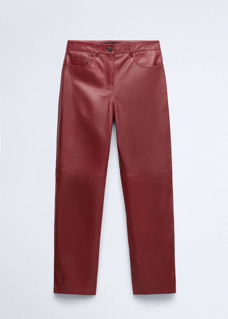 Straight-fit leather trousers — Wine