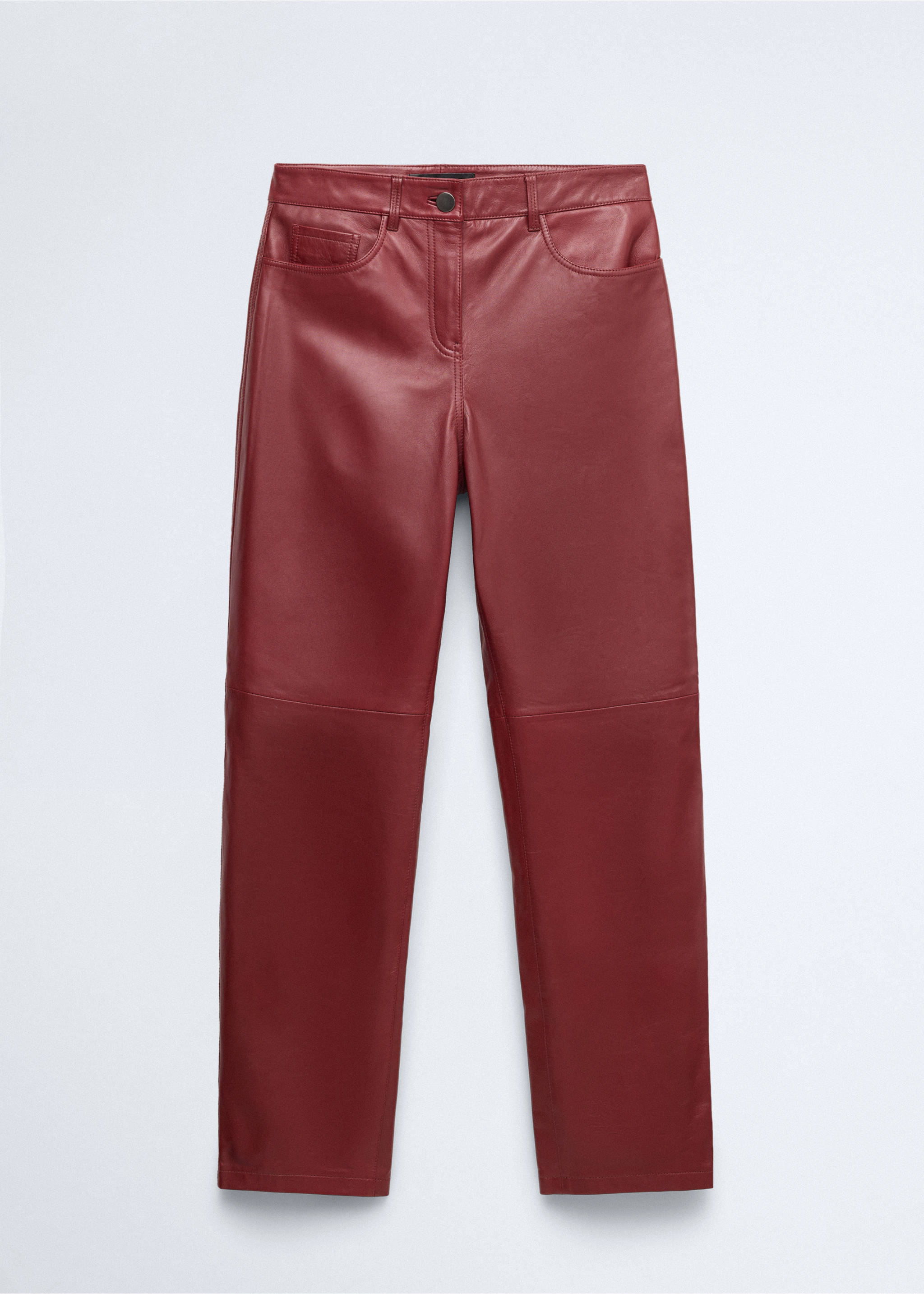 Straight-fit leather trousers - Article without model, Wine. Ref: 37086347-00.