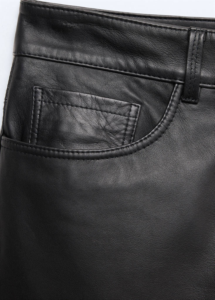 Straight-fit leather trousers — Black