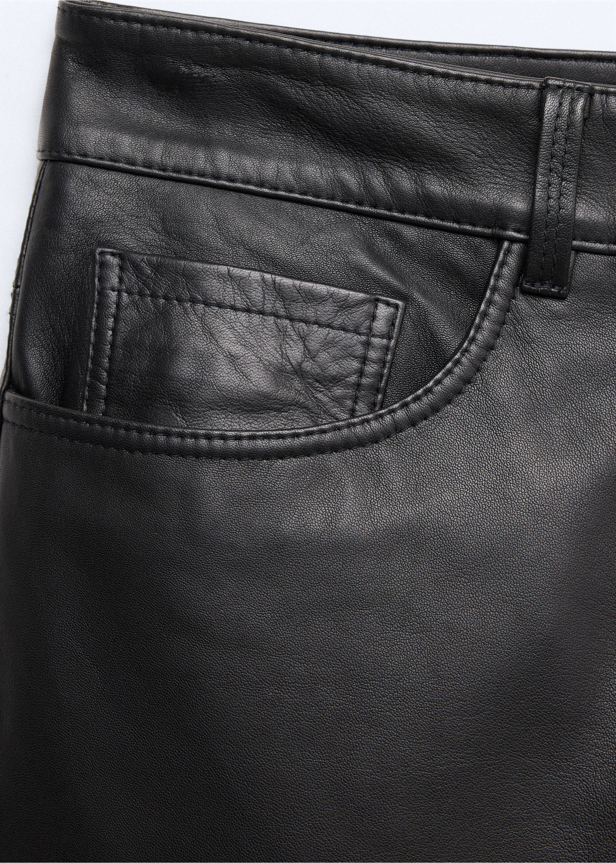 Straight-fit leather trousers - Details of the article 0, Black. Ref: 37086347-00.