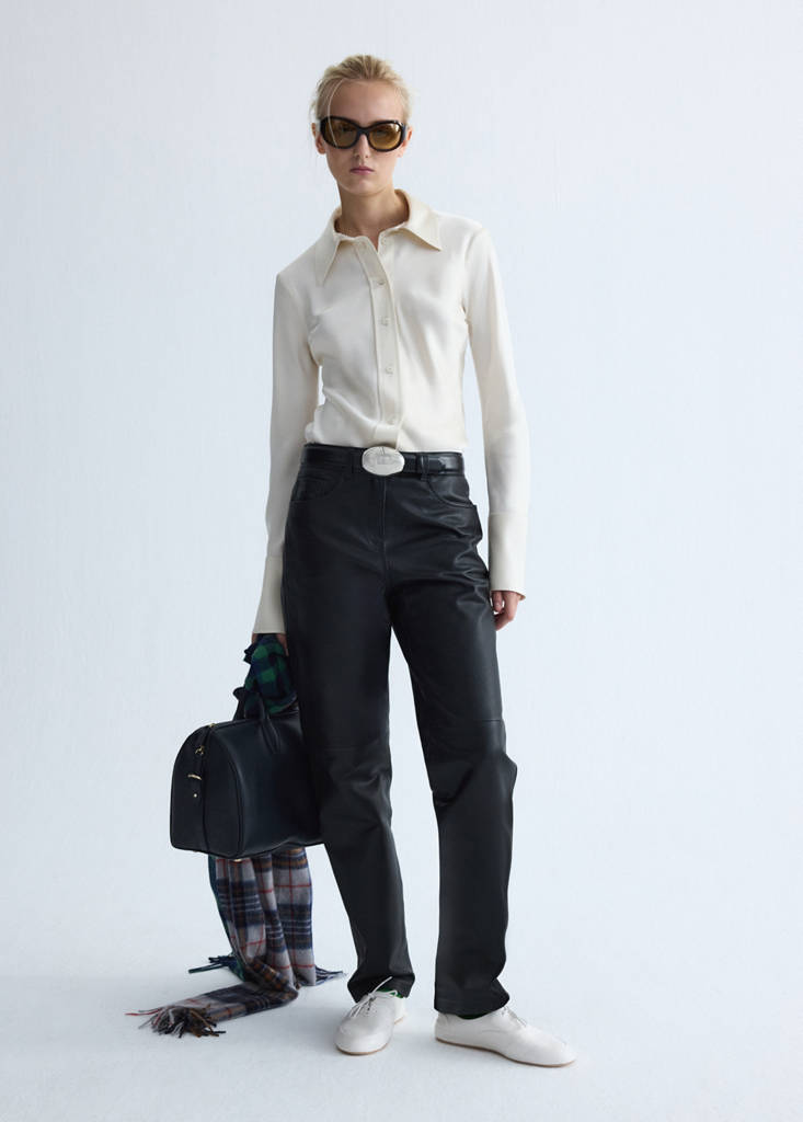 Straight-fit leather trousers — Black