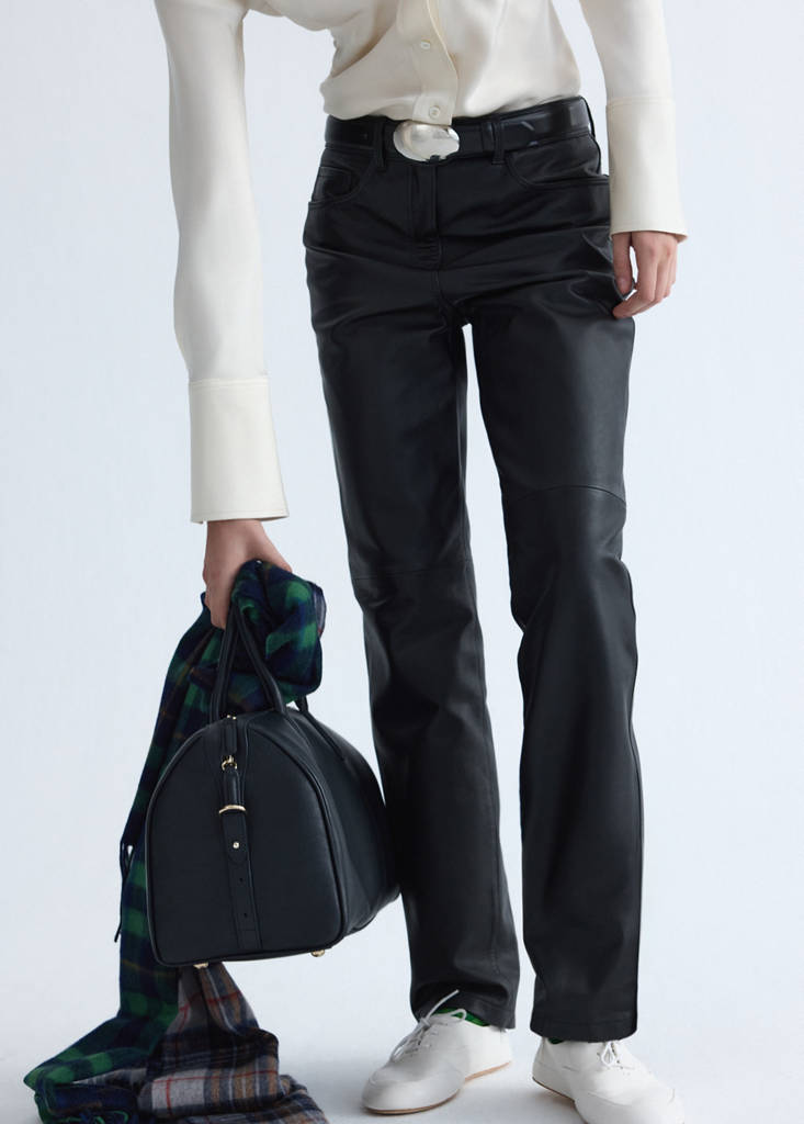 Straight-fit leather trousers — Black