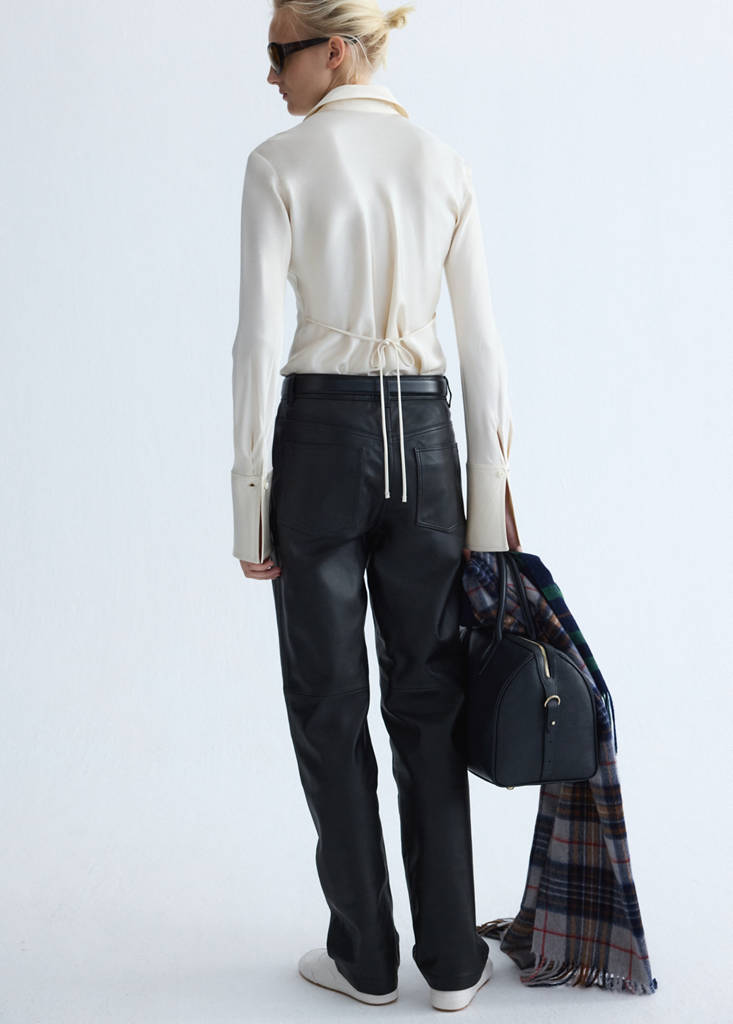 Straight-fit leather trousers — Black