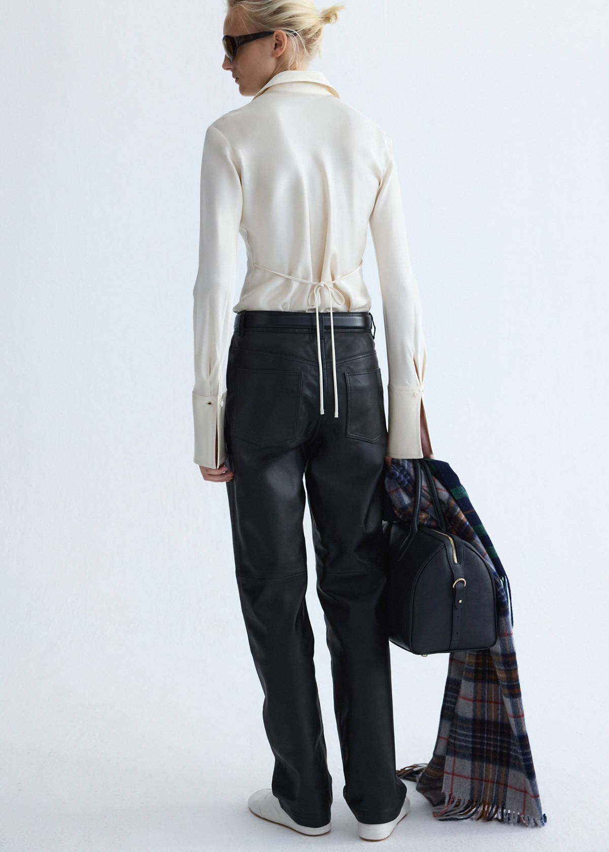 Straight-fit leather trousers — Black