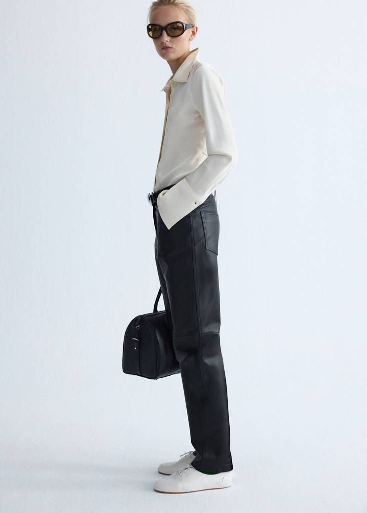 Straight-fit leather trousers — Black