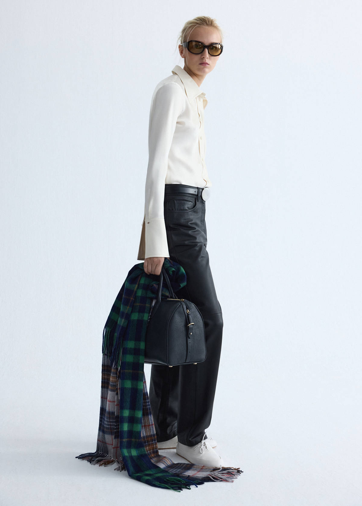 Straight-fit leather trousers — Black