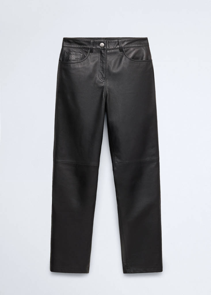 Straight-fit leather trousers — Black