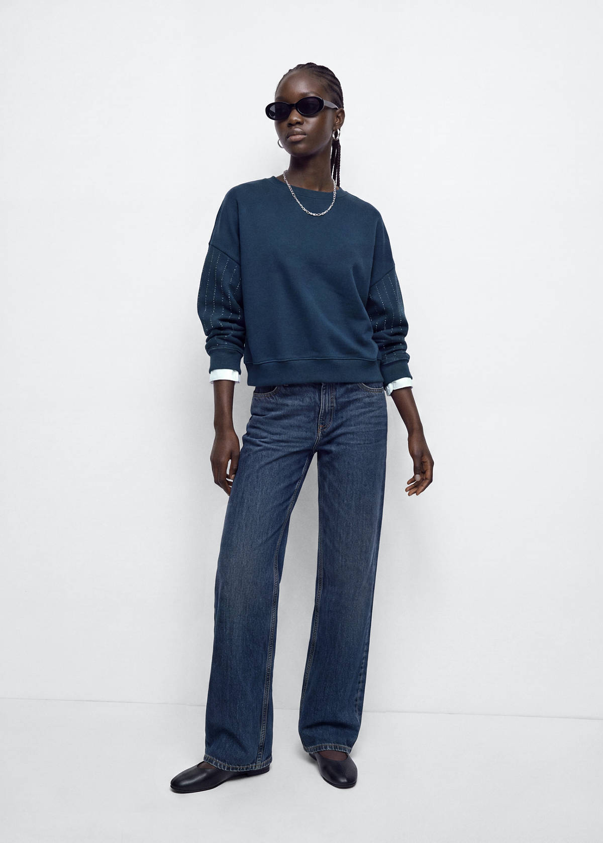 Sweatshirt with rhinestone detail — Navy