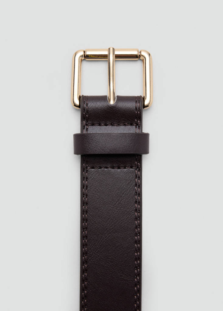 Wide faux leather belt with metal buckle — Chocolate