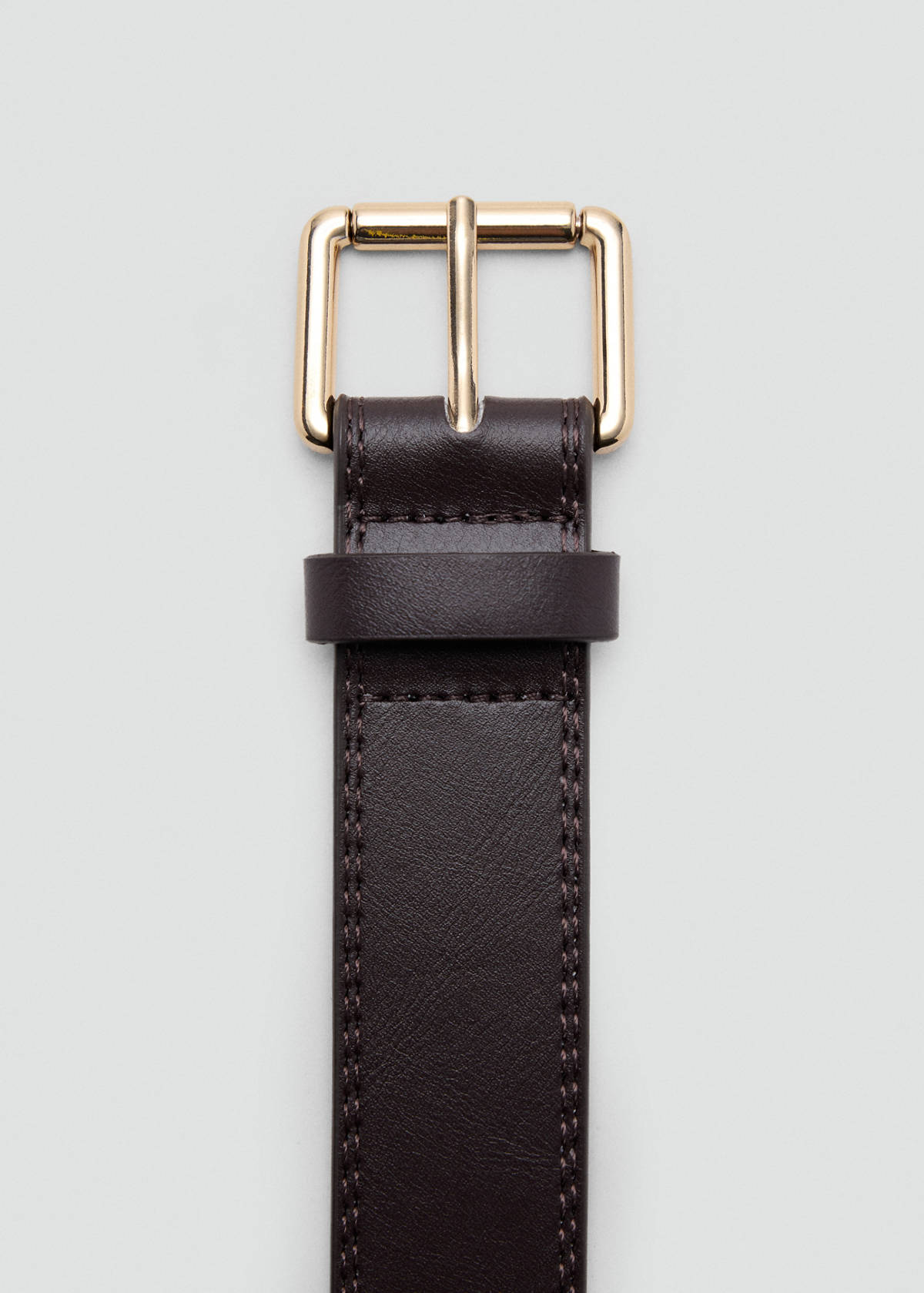 Wide faux leather belt with metal buckle — Chocolate