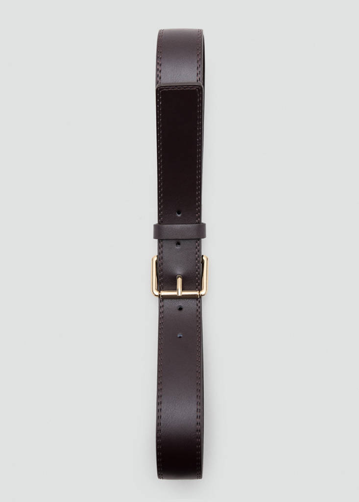 Wide faux leather belt with metal buckle — Chocolate