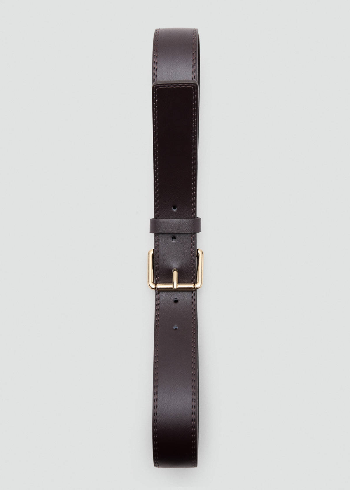 Wide faux leather belt with metal buckle — Chocolate