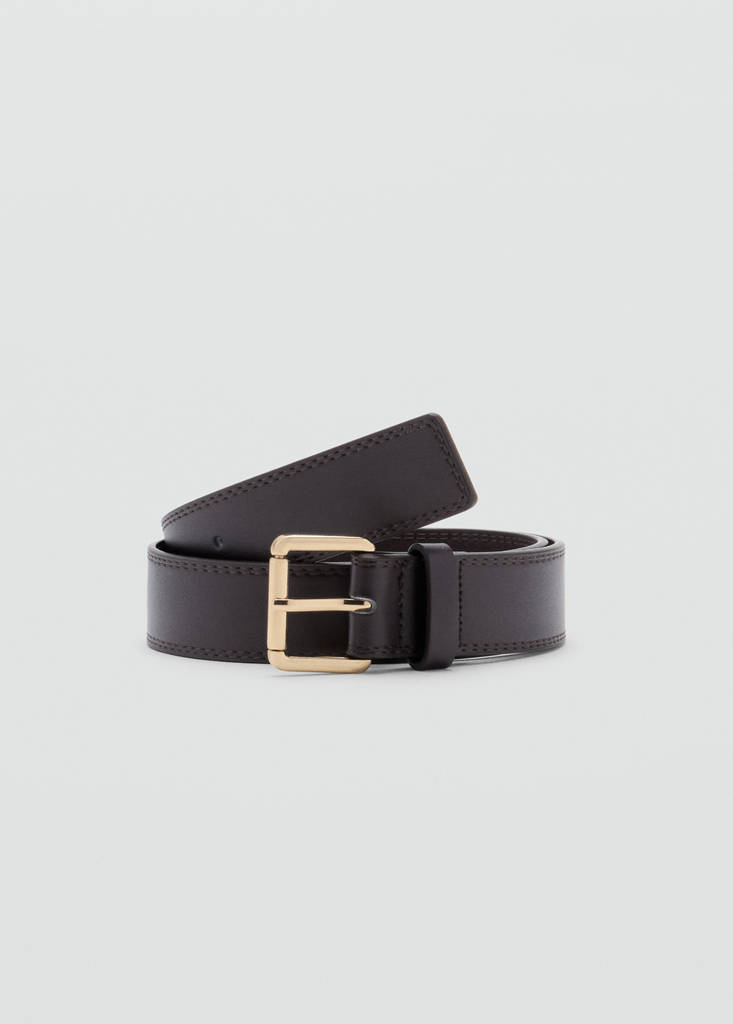 Wide faux leather belt with metal buckle — Chocolate