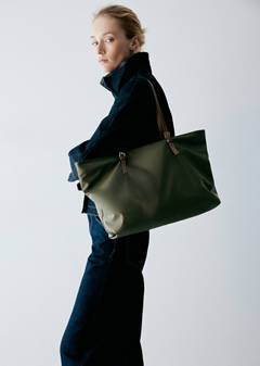 Tote bag with contrast faux-leather handles — Khaki 2