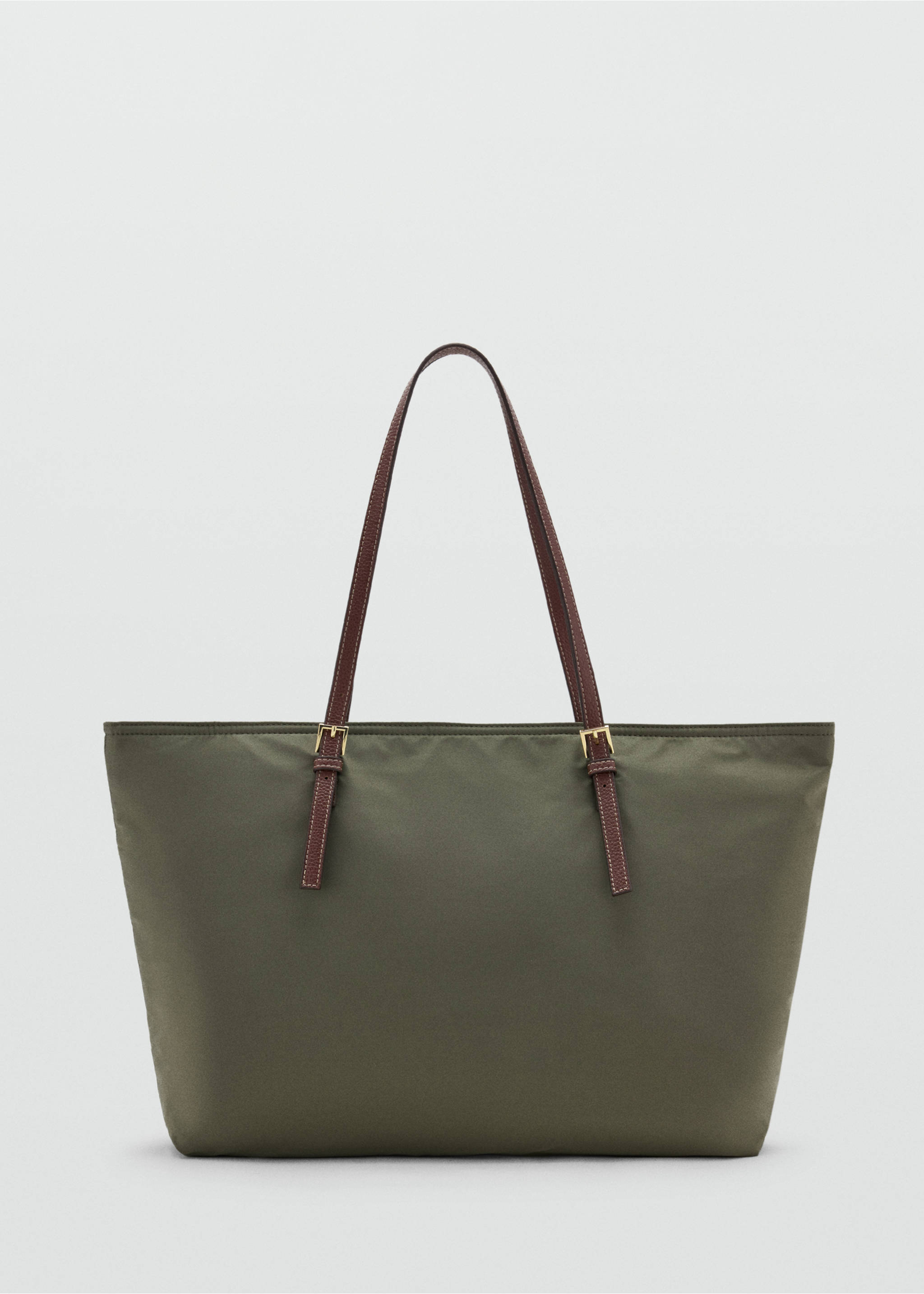 Tote bag with contrast leather-effect handles - Article without model, Khaki. Ref: 37086355-00.