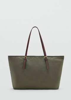Tote bag with contrast faux-leather handles — Khaki 5