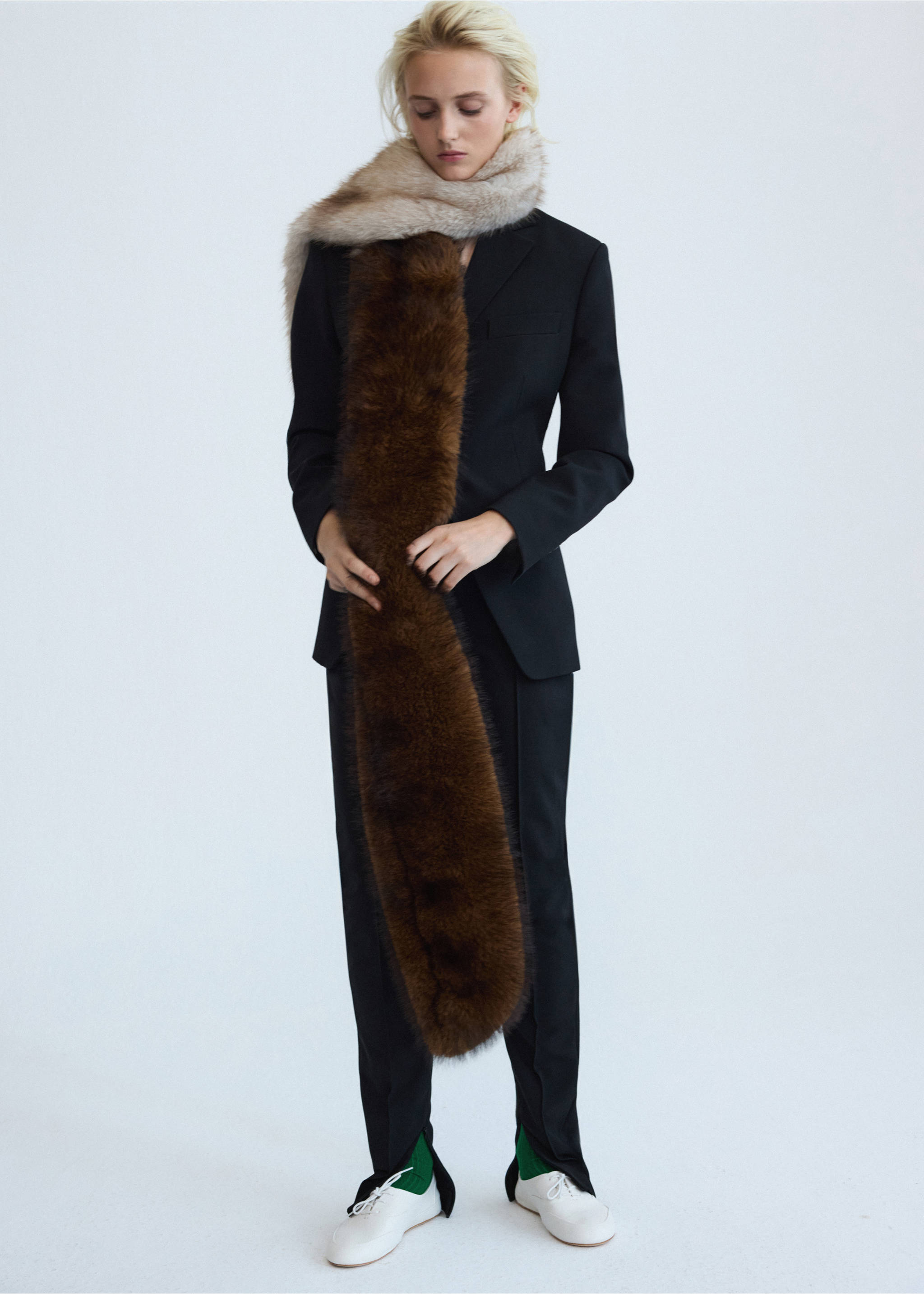 Faux fur contrast scarf - General plane, Beige. Ref: 37086357-00.