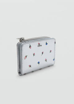 Floral print metallic coin purse — Silver 2