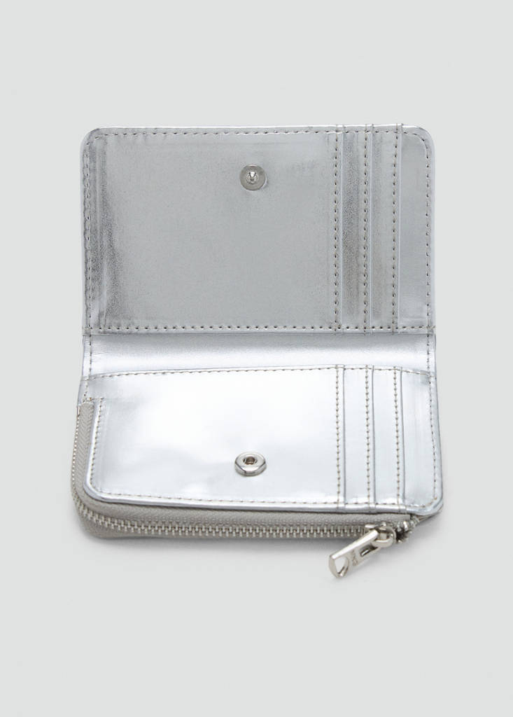 Floral print metallic coin purse — Silver