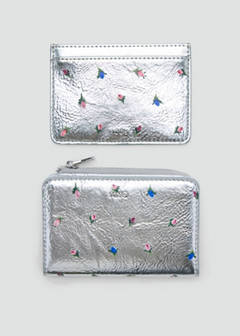 Floral print metallic coin purse — Silver 4