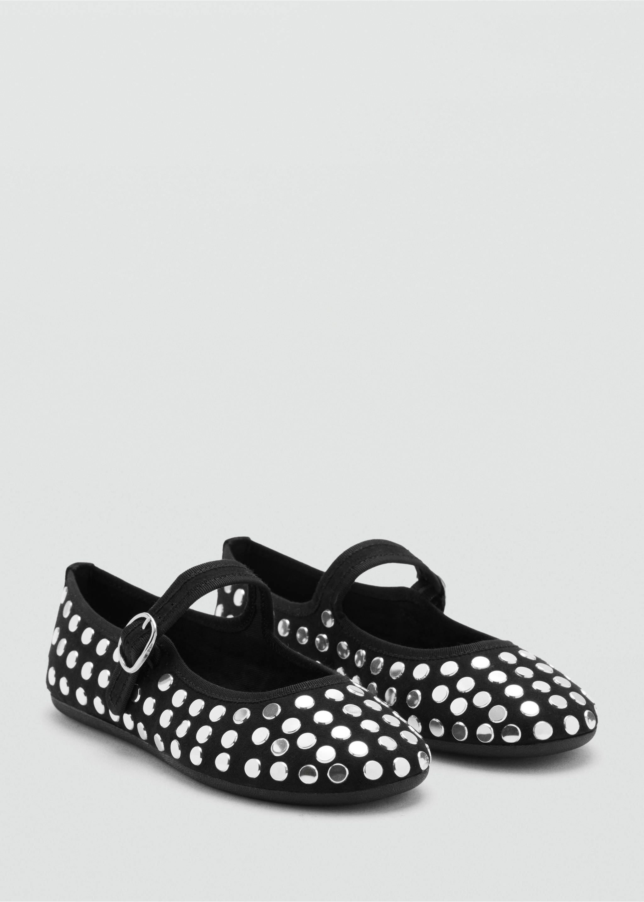 Black children's Mary Jane shoes with metallic silver studs and instep straps., Black. Ref: 37086360-00.
