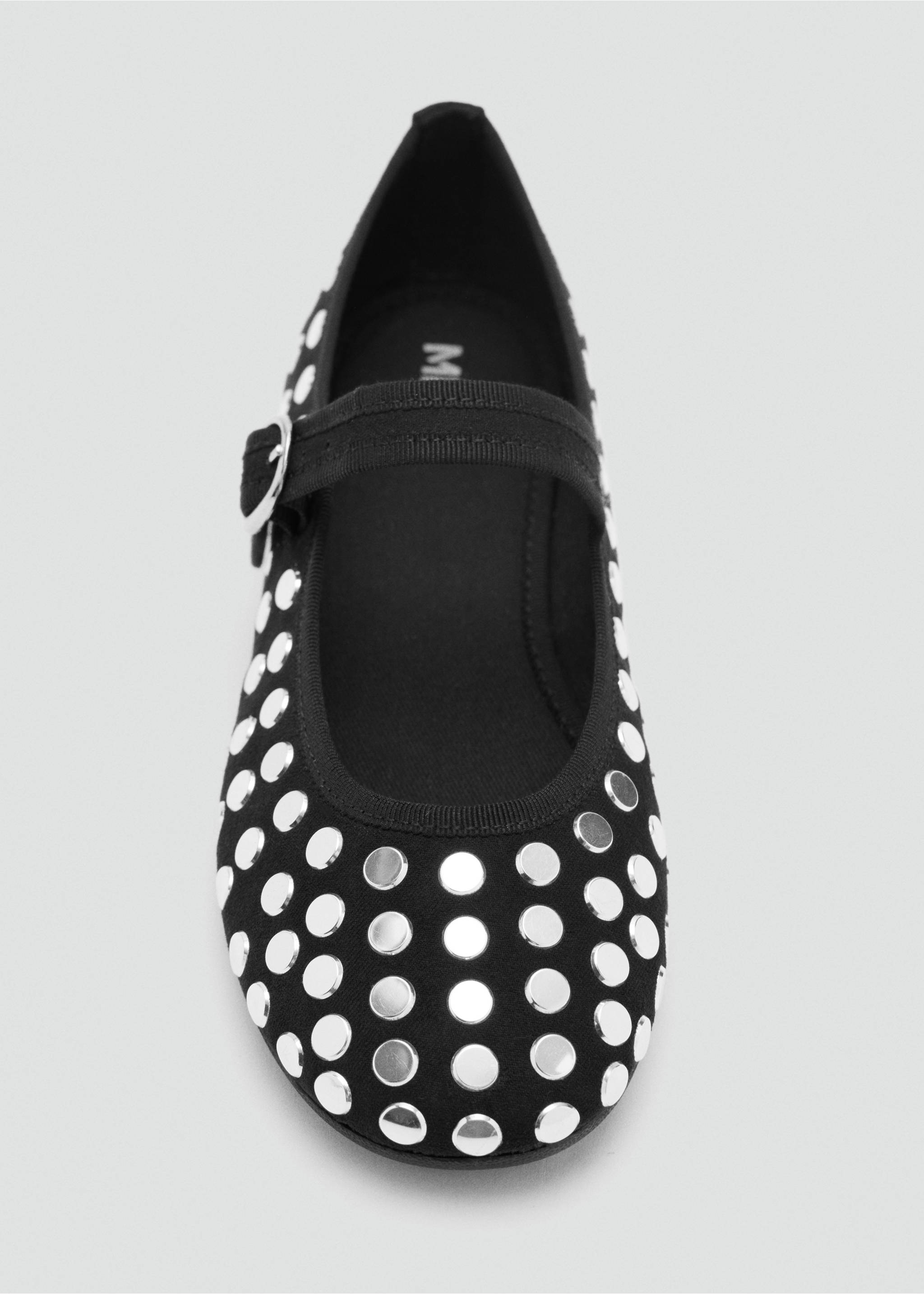 Black children's shoe with silver stud embellishments and an instep strap., Black. Ref: 37086360-00.