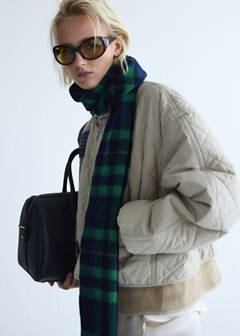 Quilted jacket with leather panels — Beige 1