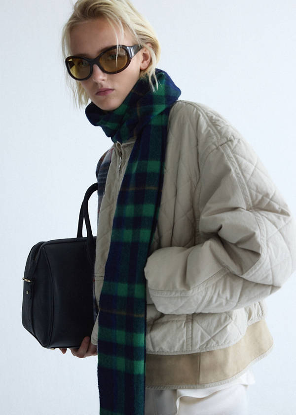 Quilted jacket with leather panels — Beige
