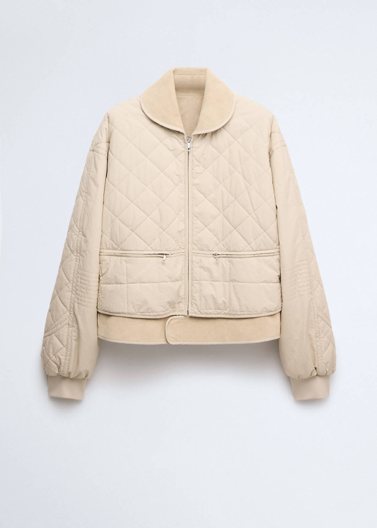 Quilted jacket with leather panels — Beige