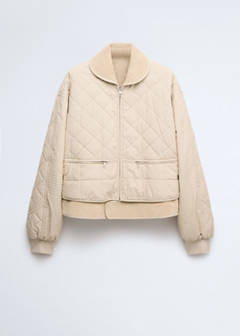 Quilted jacket with leather panels — Beige 6