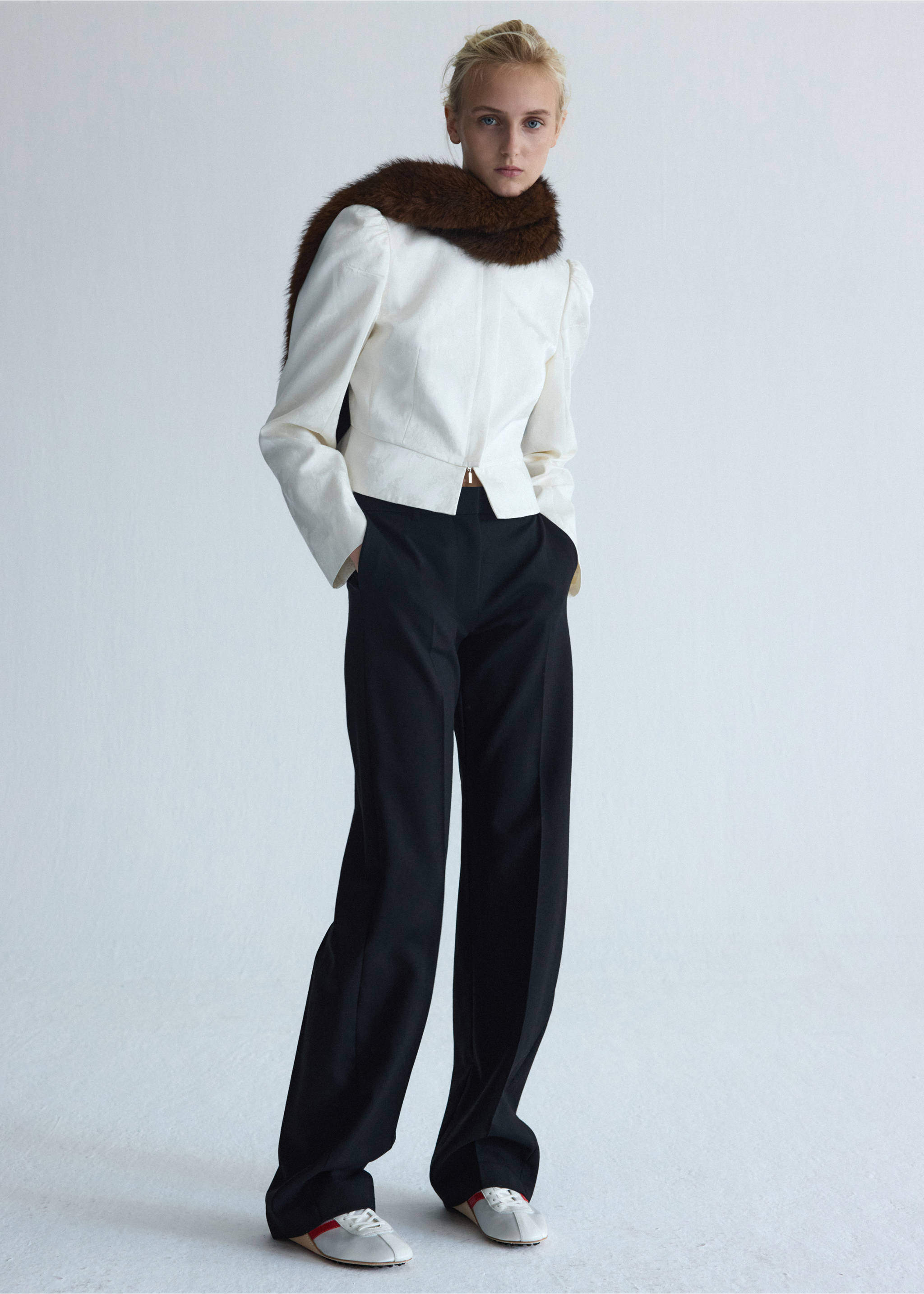 Jacquard jacket with stand collar - General plane, Ecru. Ref: 37086363-00.