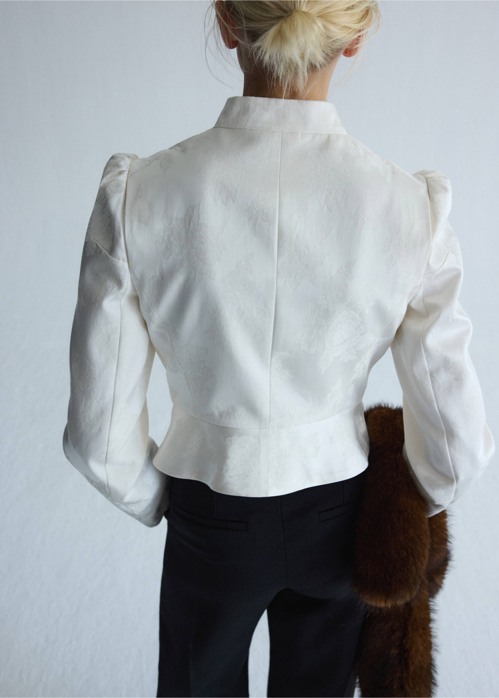 Jacquard jacket with stand collar - Reverse of the article, Ecru. Ref: 37086363-00.