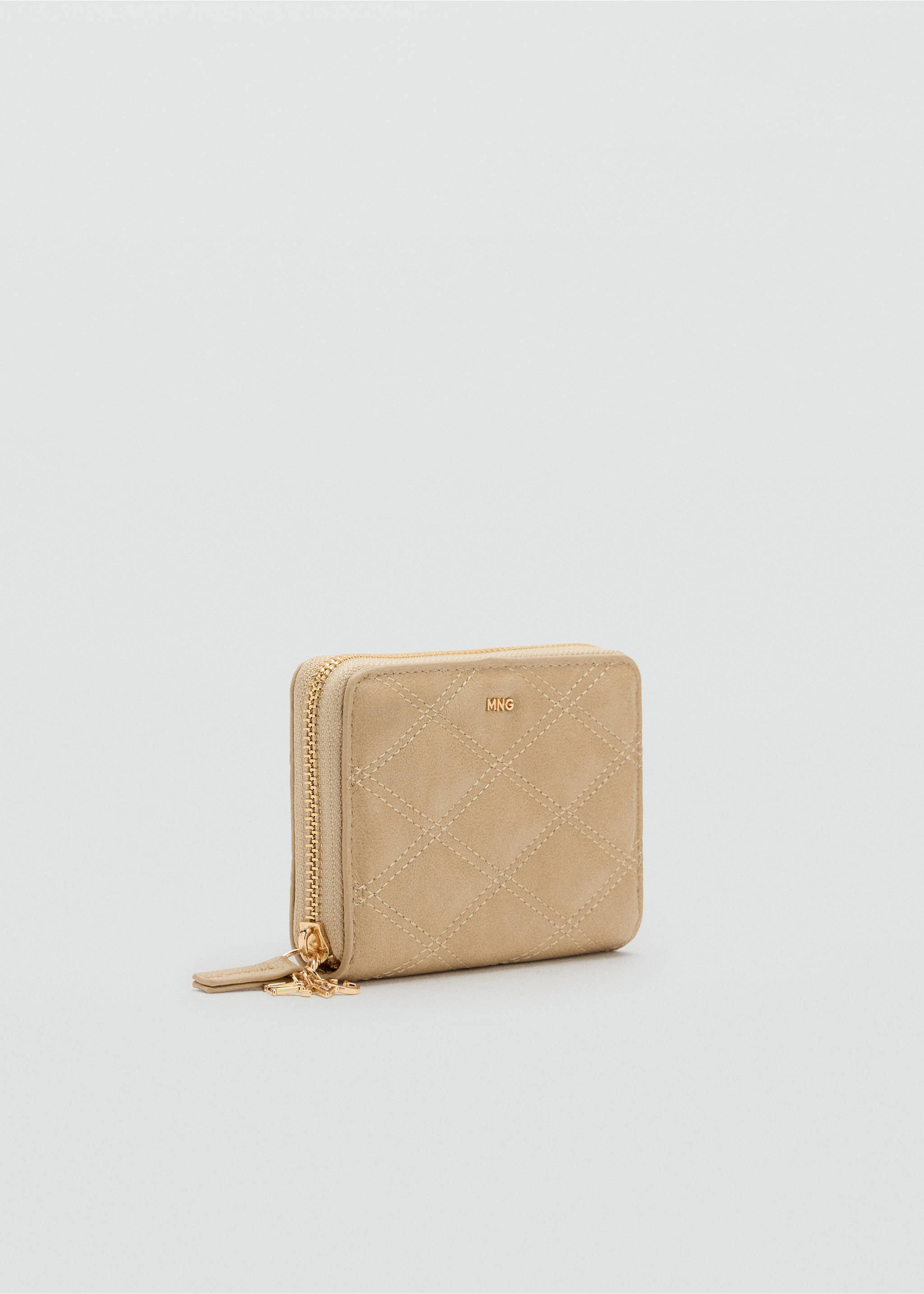 Faux leather wallet with geometric topstitching - Medium plane, Beige. Ref: 37086365-00.