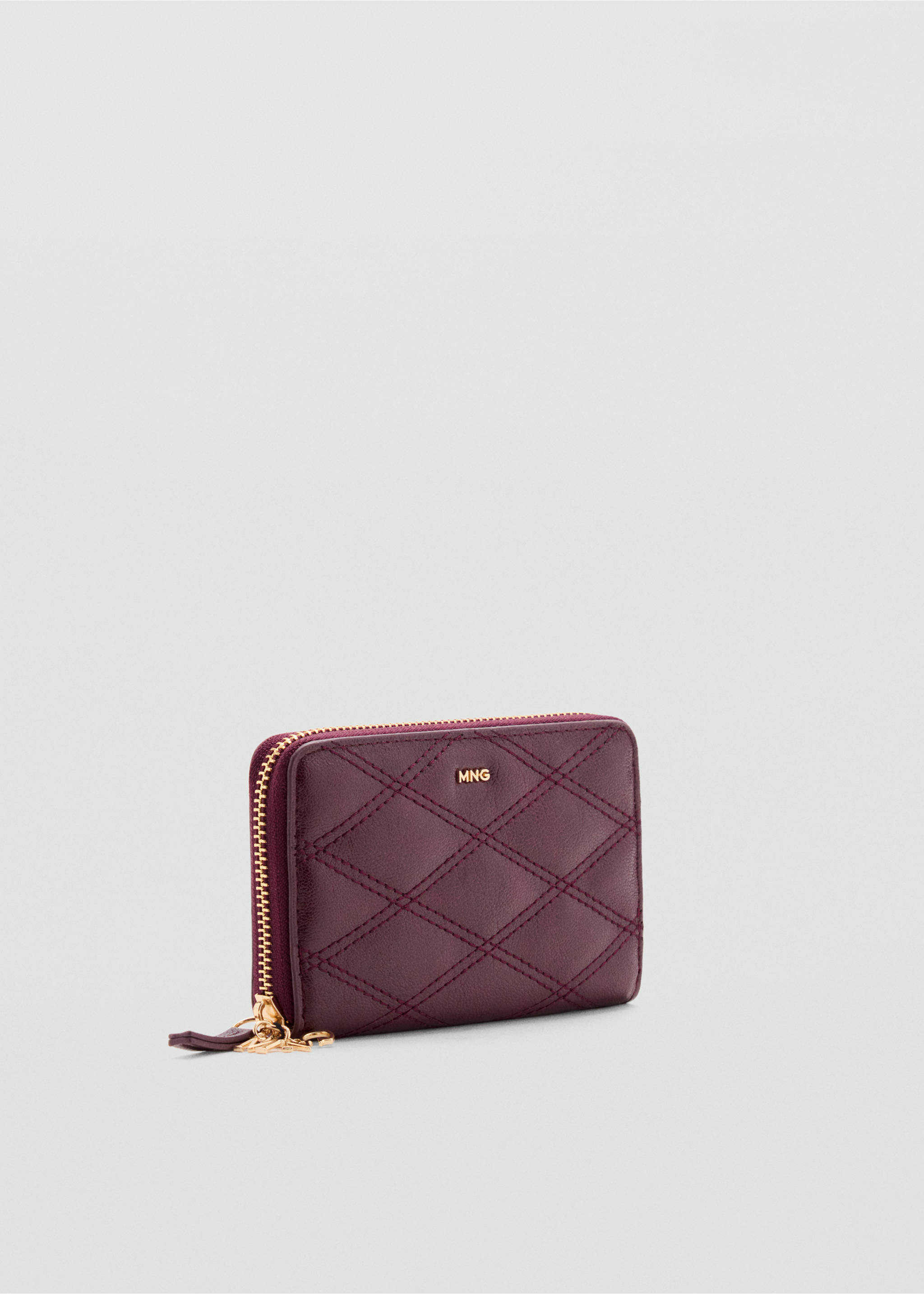 Faux leather wallet with geometric topstitching - Medium plane, Cherry. Ref: 37086365-00.