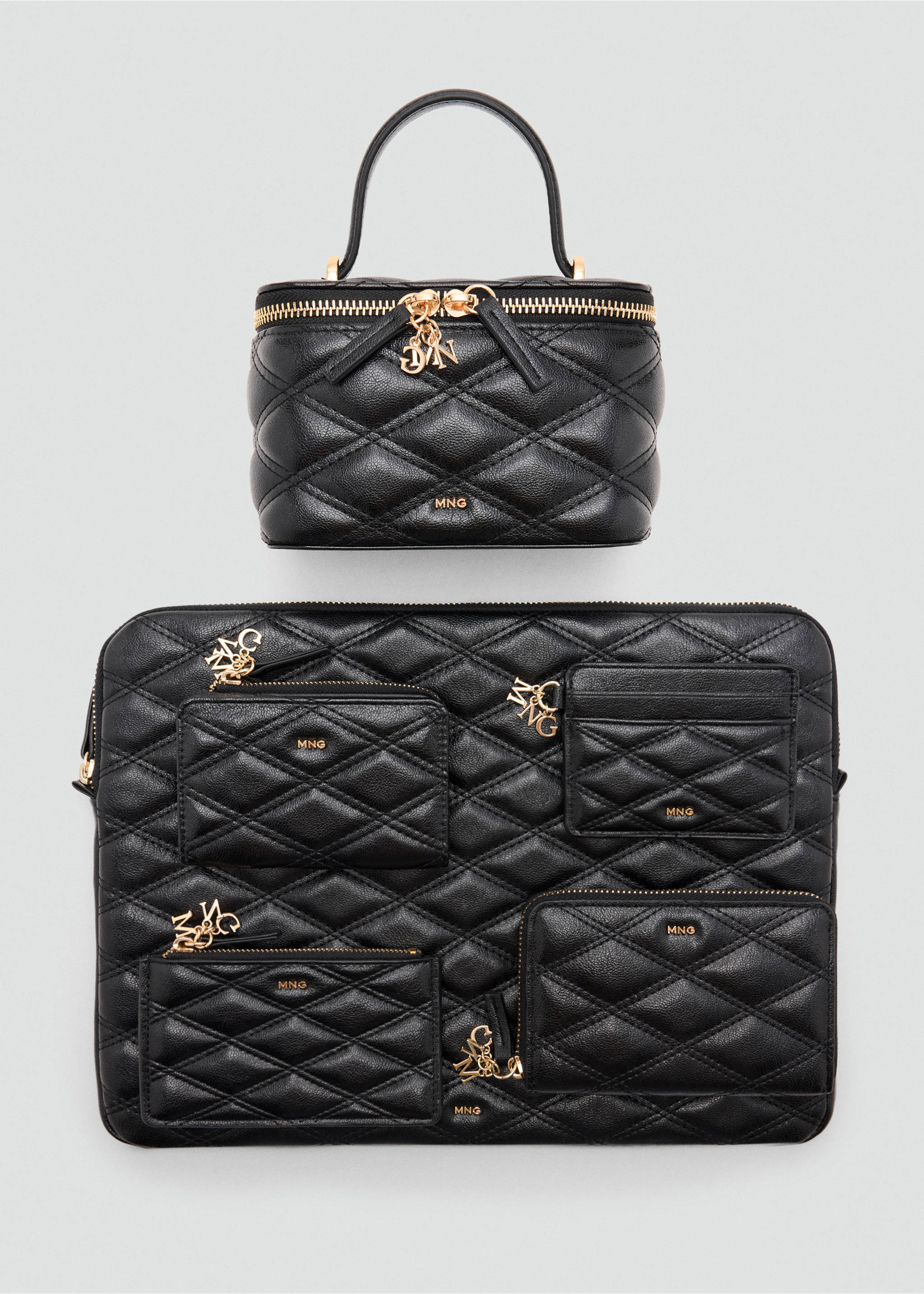 Faux leather wallet with geometric topstitching - Details of the article 2, Black. Ref: 37086365-00.