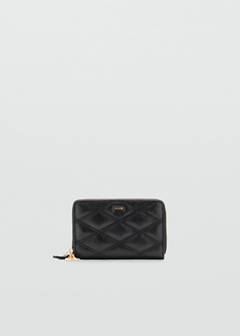 Faux leather wallet with geometric topstitching — Black 1
