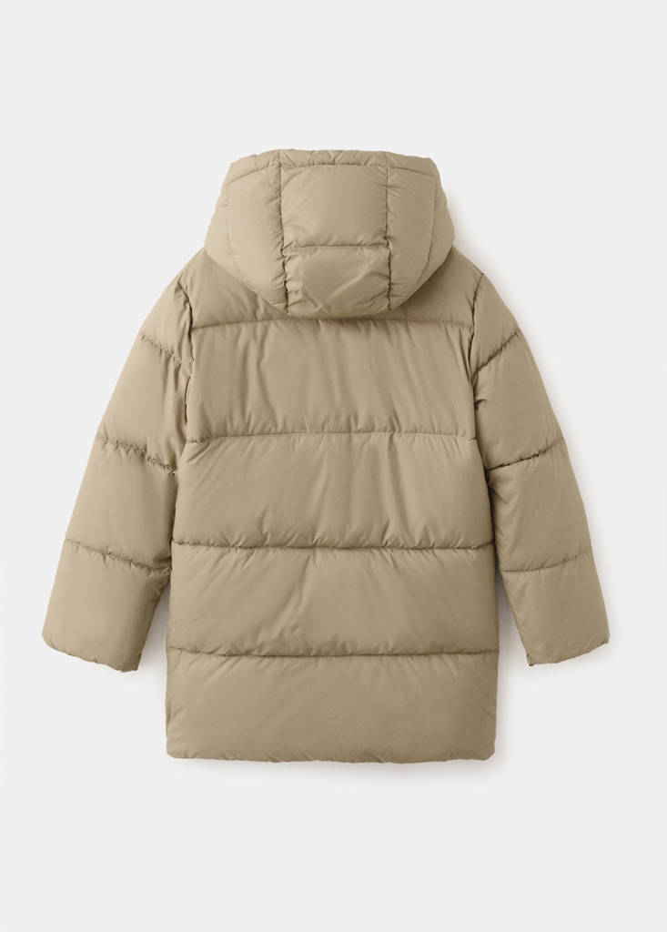 Long padded anorak with hood — Sand