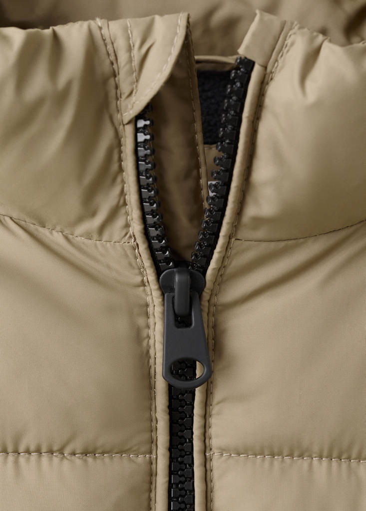 Long padded anorak with hood — Sand