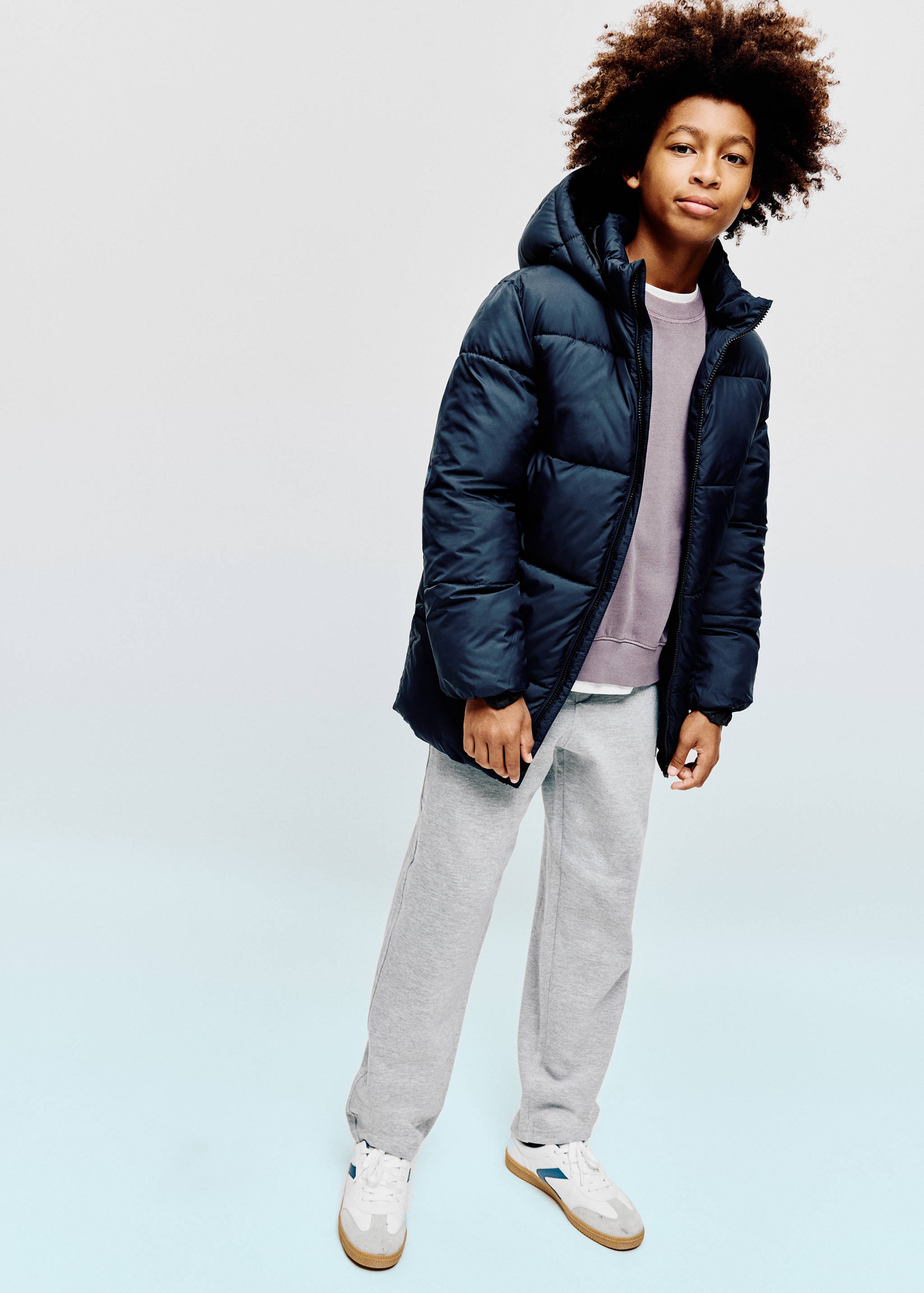 Long padded anorak with hood - General plane