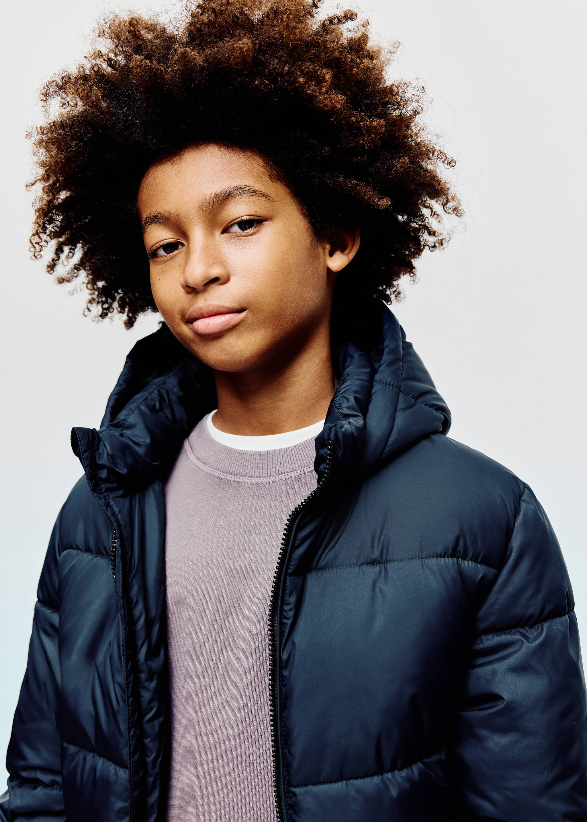 Long padded anorak with hood - Medium plane