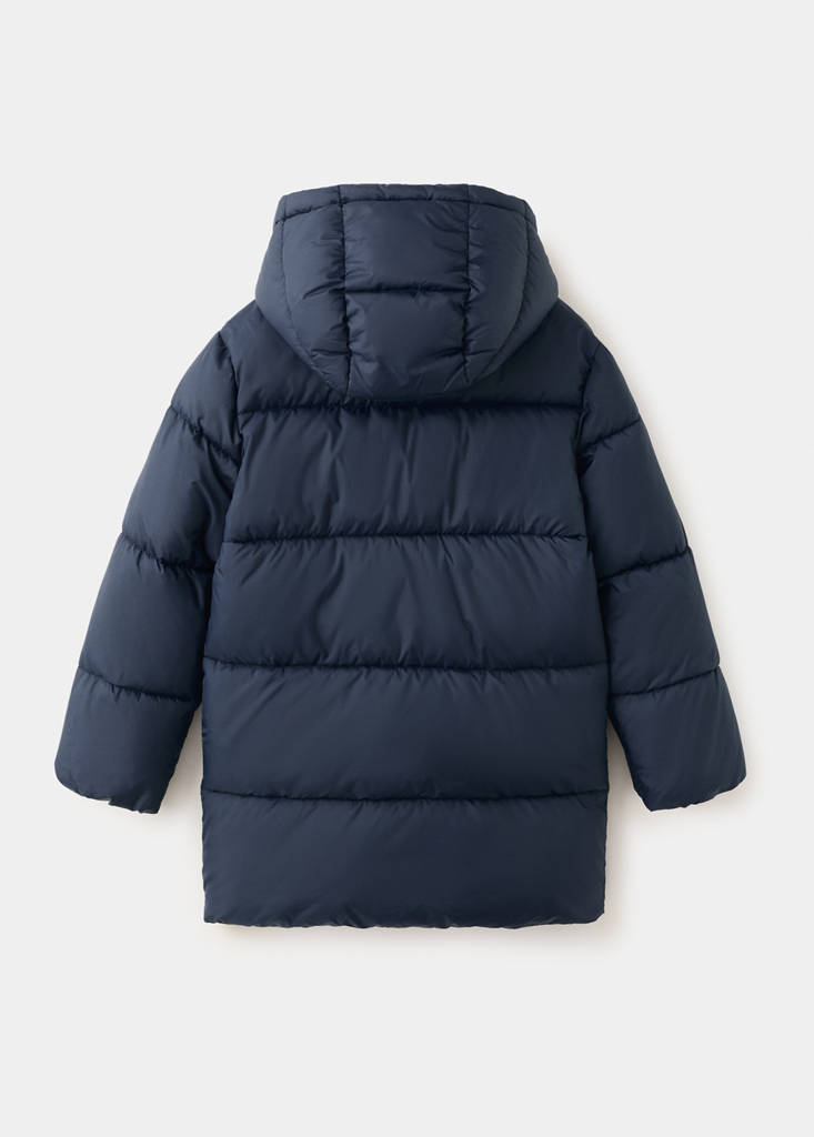 Long padded anorak with hood — Navy
