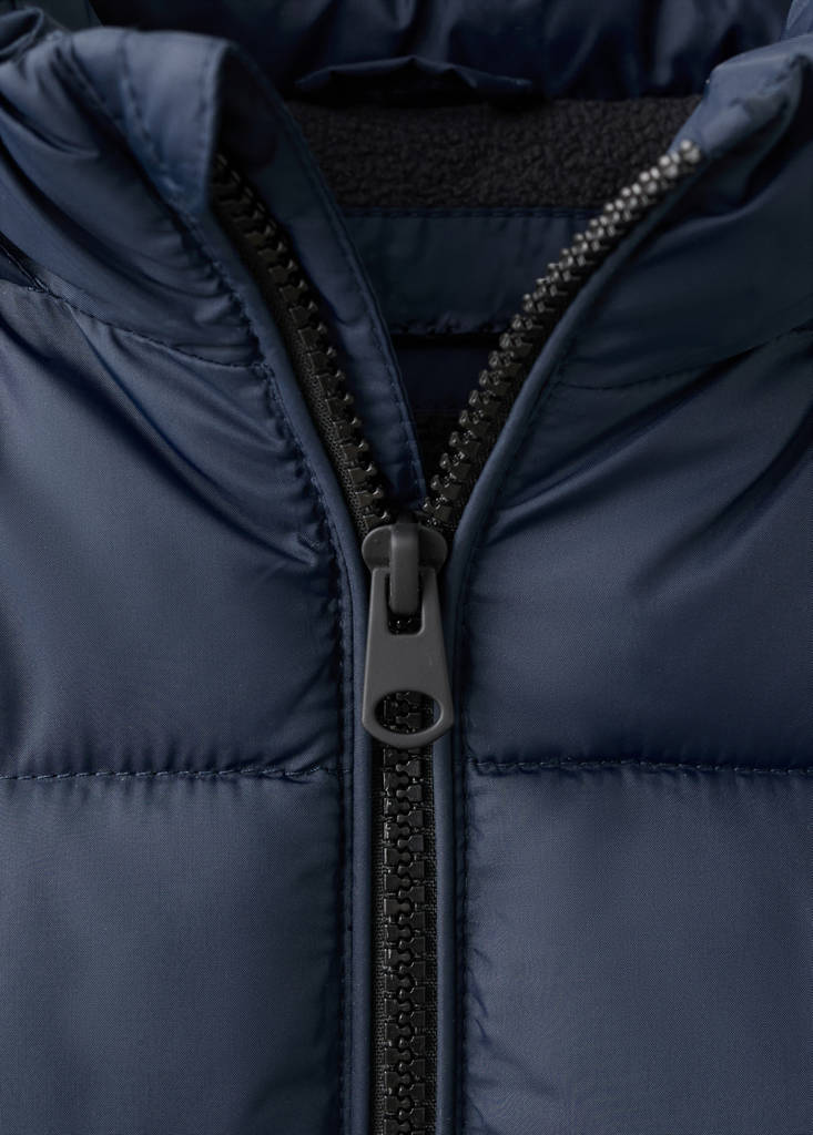 Long padded anorak with hood — Navy