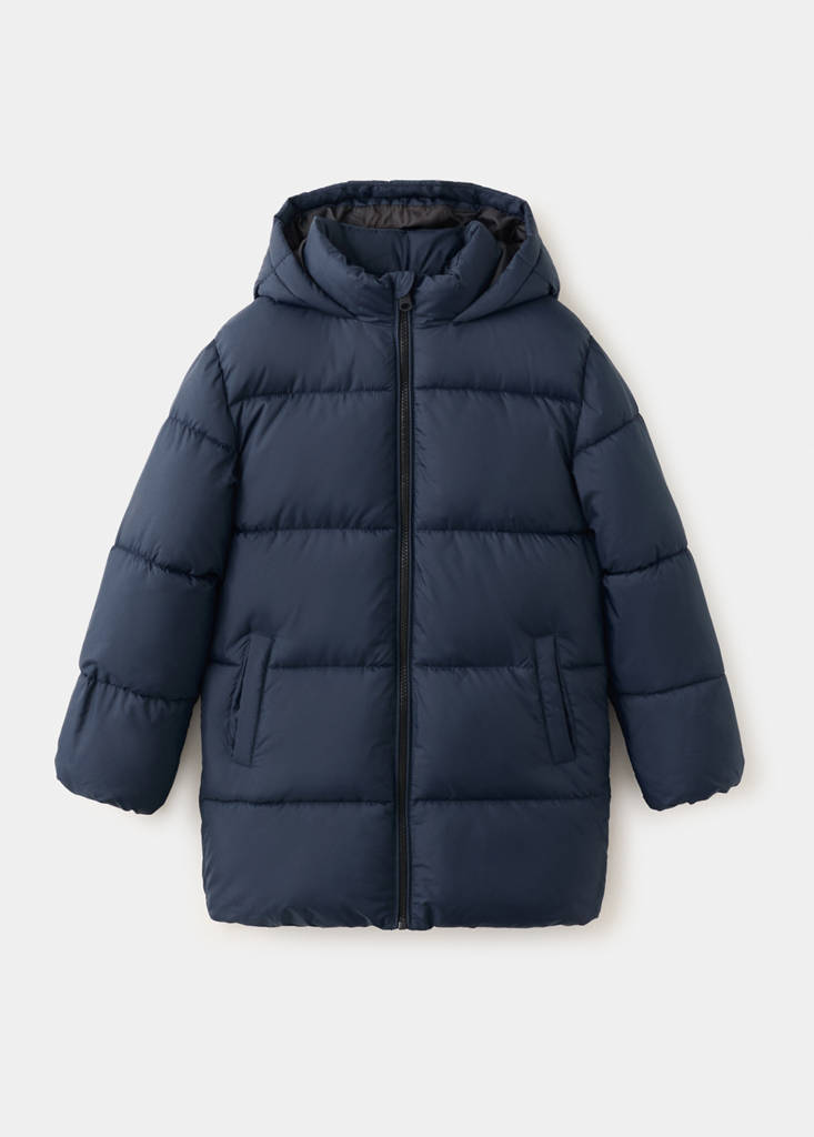 Long padded anorak with hood — Navy