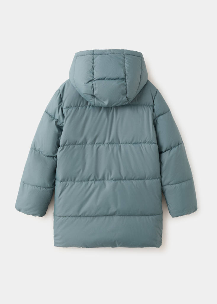 Long padded anorak with hood — Petrol Blue