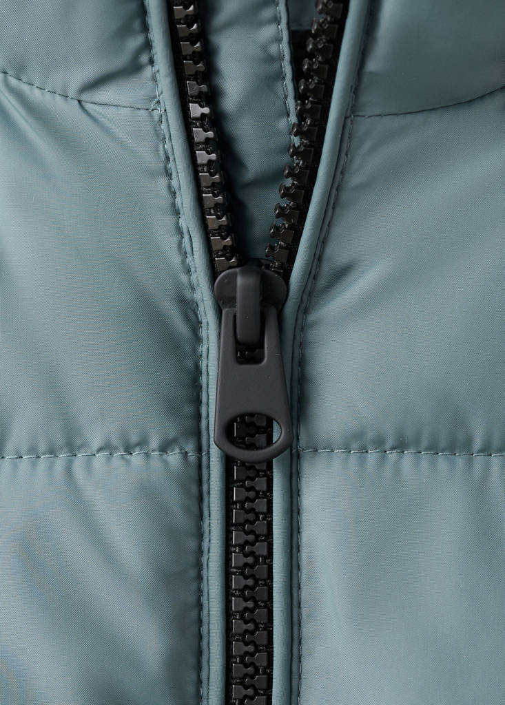 Long padded anorak with hood — Petrol Blue